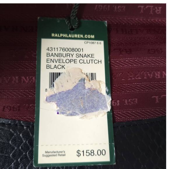 NEW Lauren Ralph Lauren Banbury Snake Envelope Clutch Black Evening - Picture 9 of 10